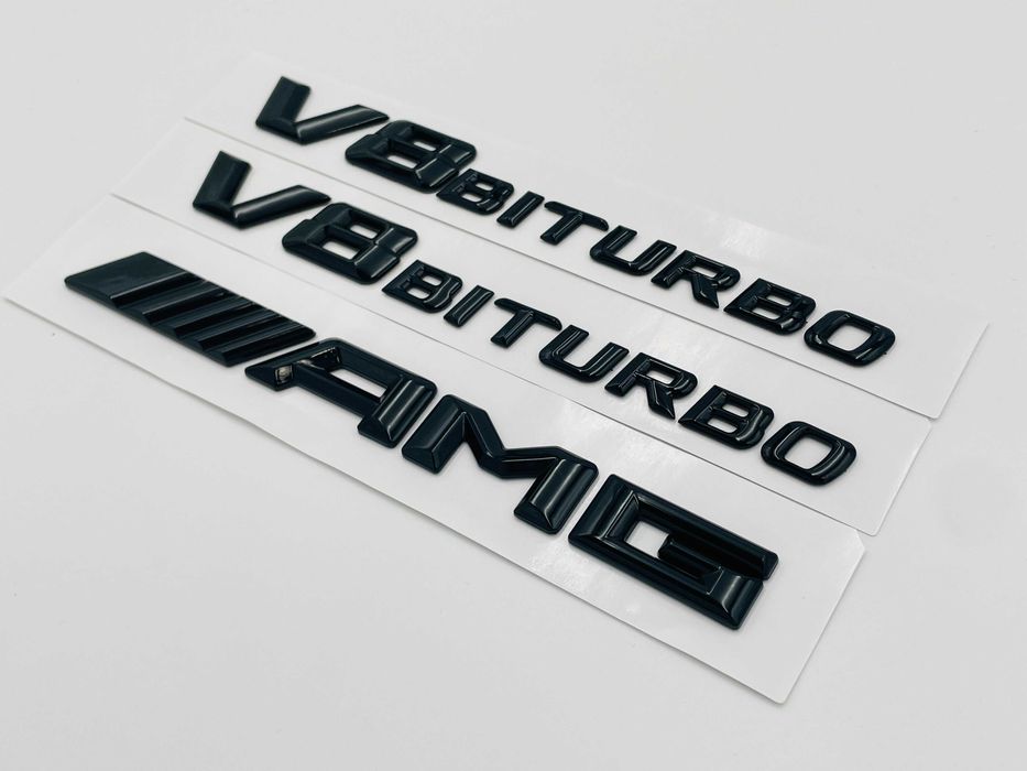 Set embleme compatibile Mercedes V8 biturbo AMG negru