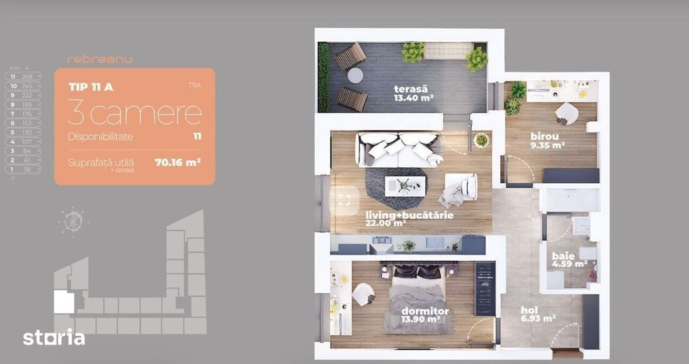 Titan 3 camere, Bucatarie openspace,  spatios, 70.16 mp