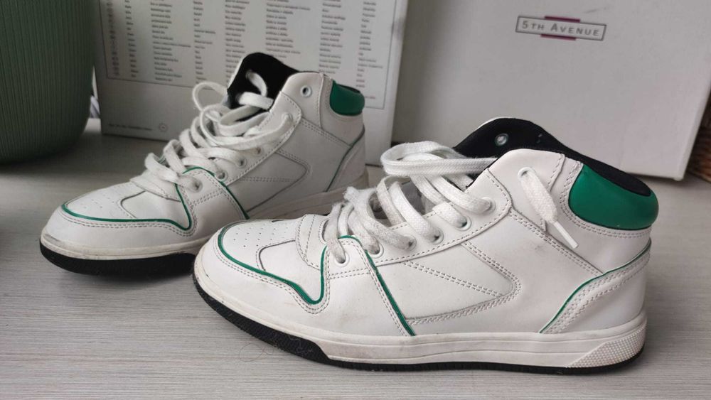 Adidasi / Tenisi Zara piele naturala alb cu verde