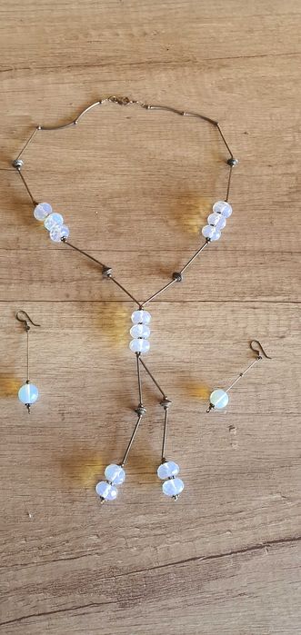 Сребърен комплект обеци + колие с лунен камък