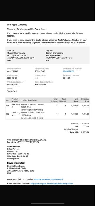 Iphone 17 Pro Noi 256Gb