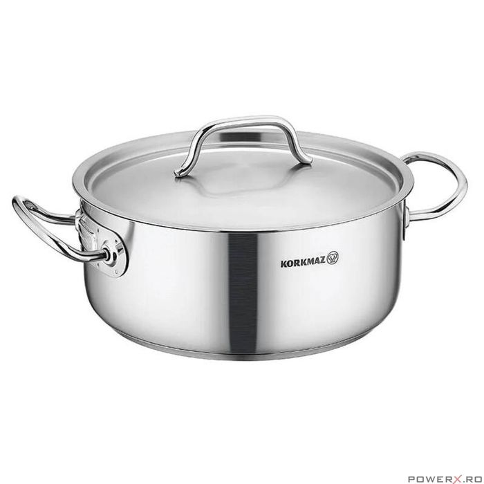 Oala din inox cu capac, capacitate 9.5 litri 28x16 cm, Korkmaz