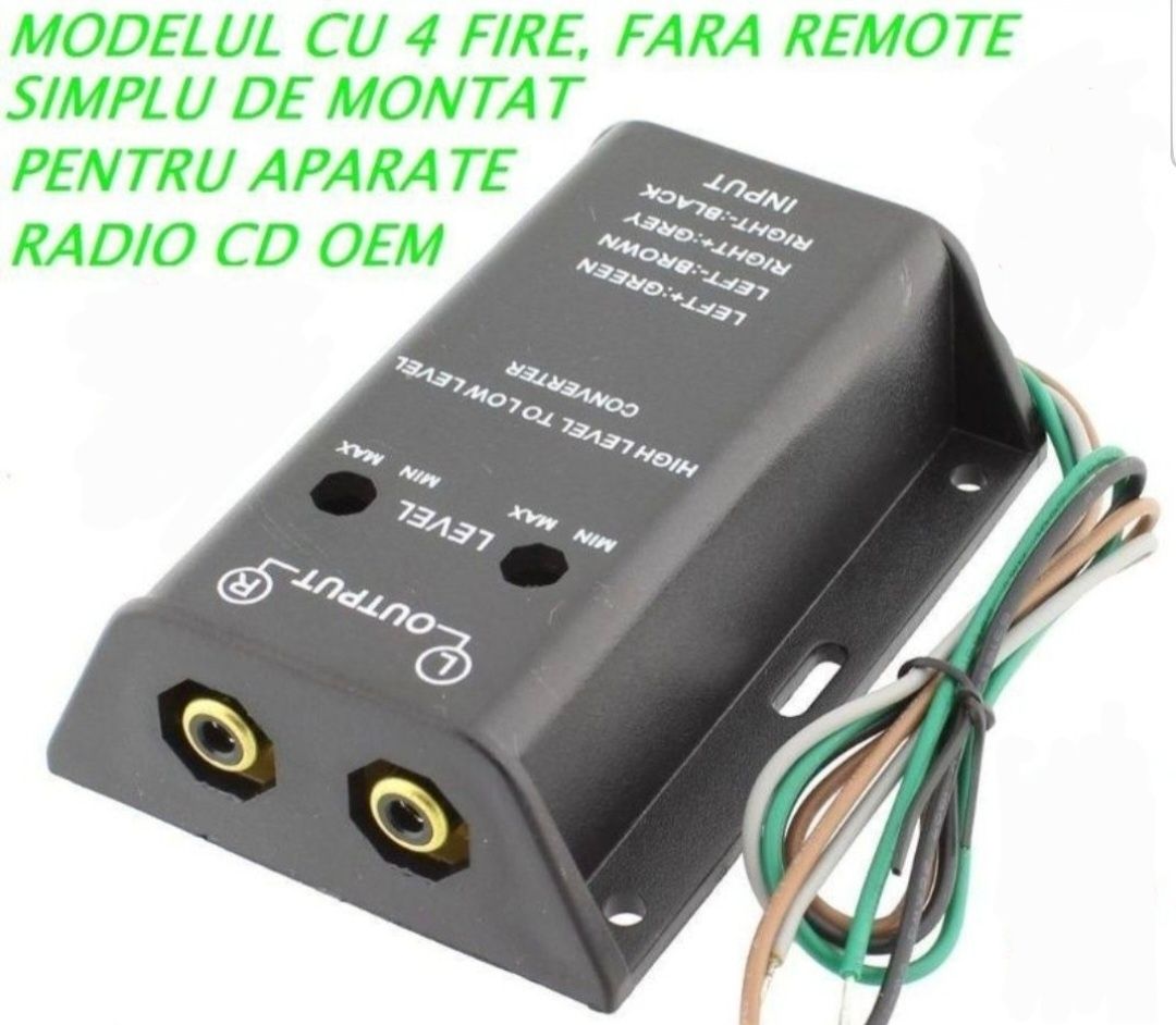 Adaptor hi to low convertor nivel semnale audio statie subwoofer