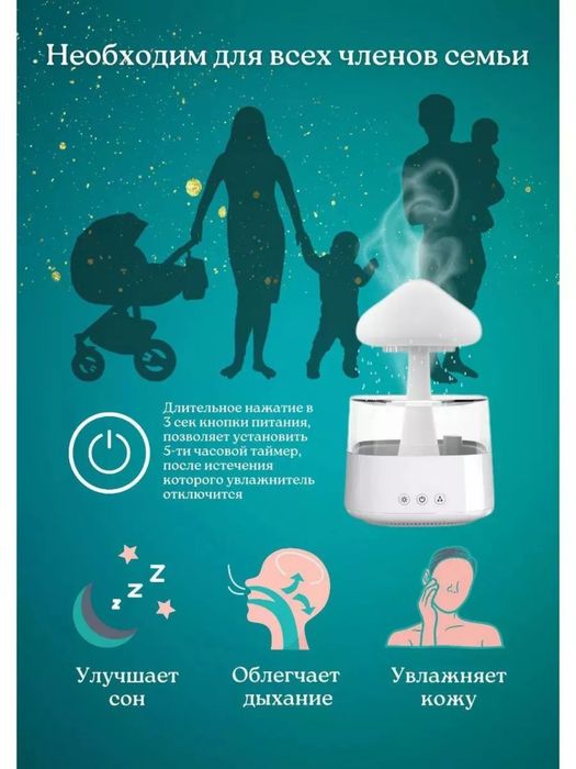 Увлажнитель воздуха гриб с эффектом дождя с пультом