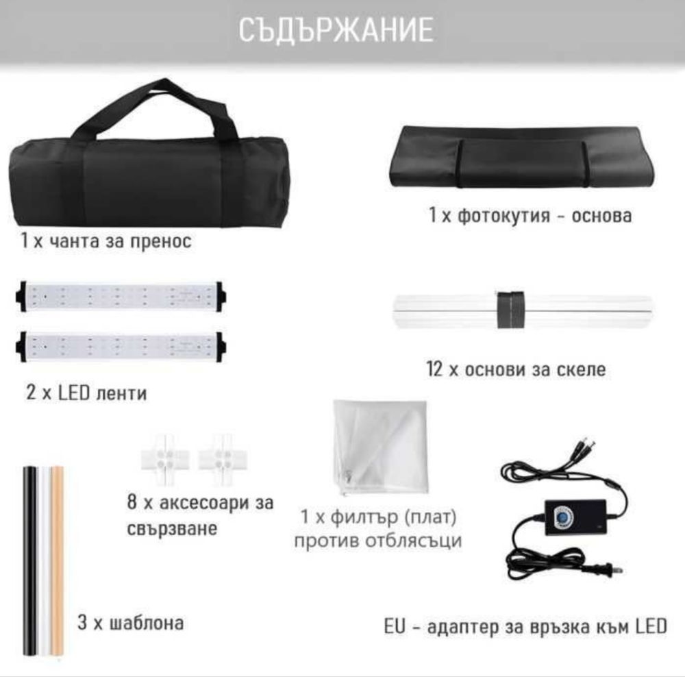 Професионална Фотографска кутия 80см | димируемо LED осветление |PVC