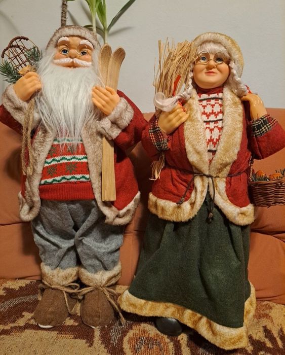 Set cuplu figurina decorativa Mos Craciun si  Doamna Lady Craciun 60cm