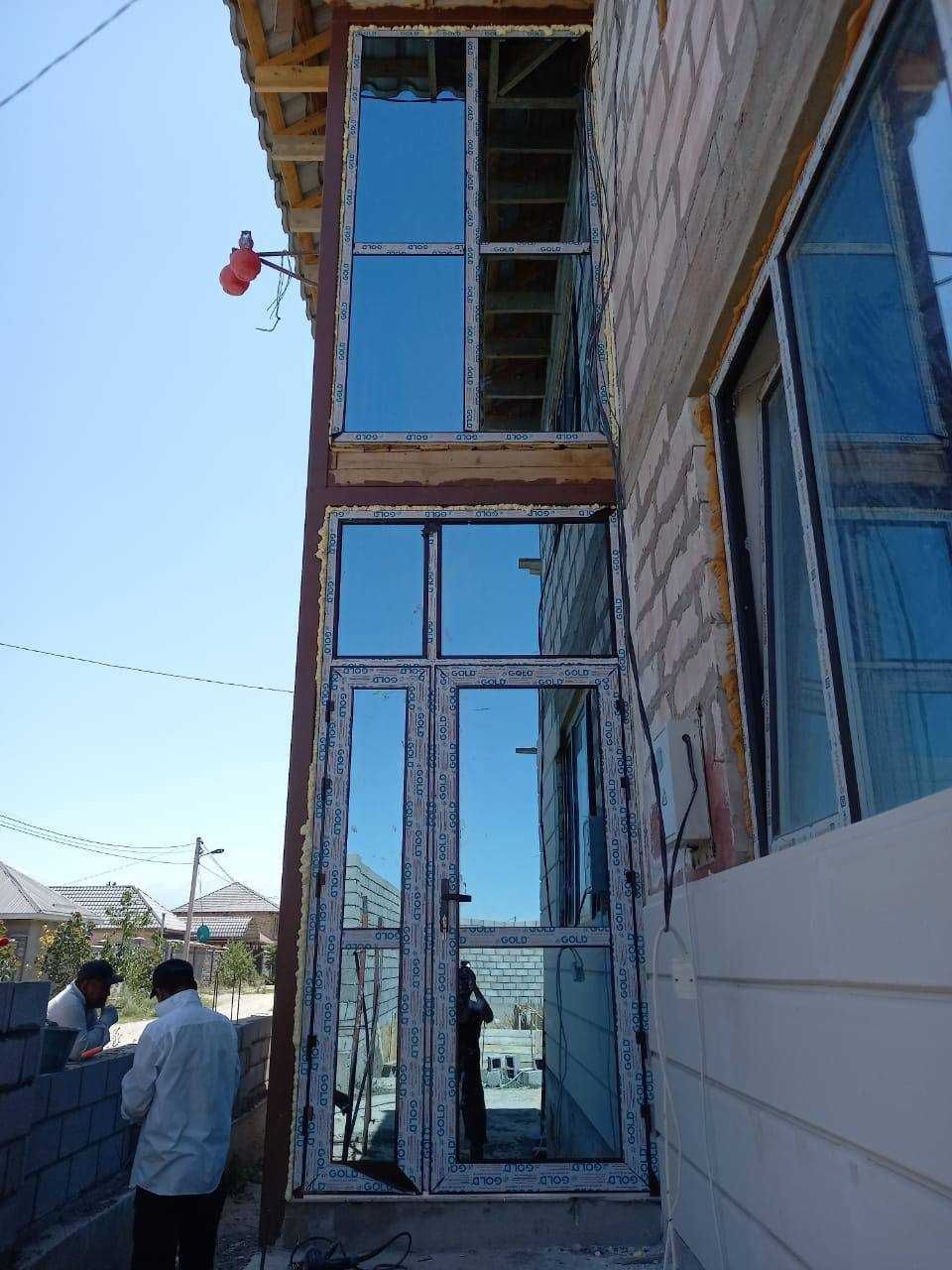 Пластиковые окна витражи балконы орех темный орех стеклопакет стекло
