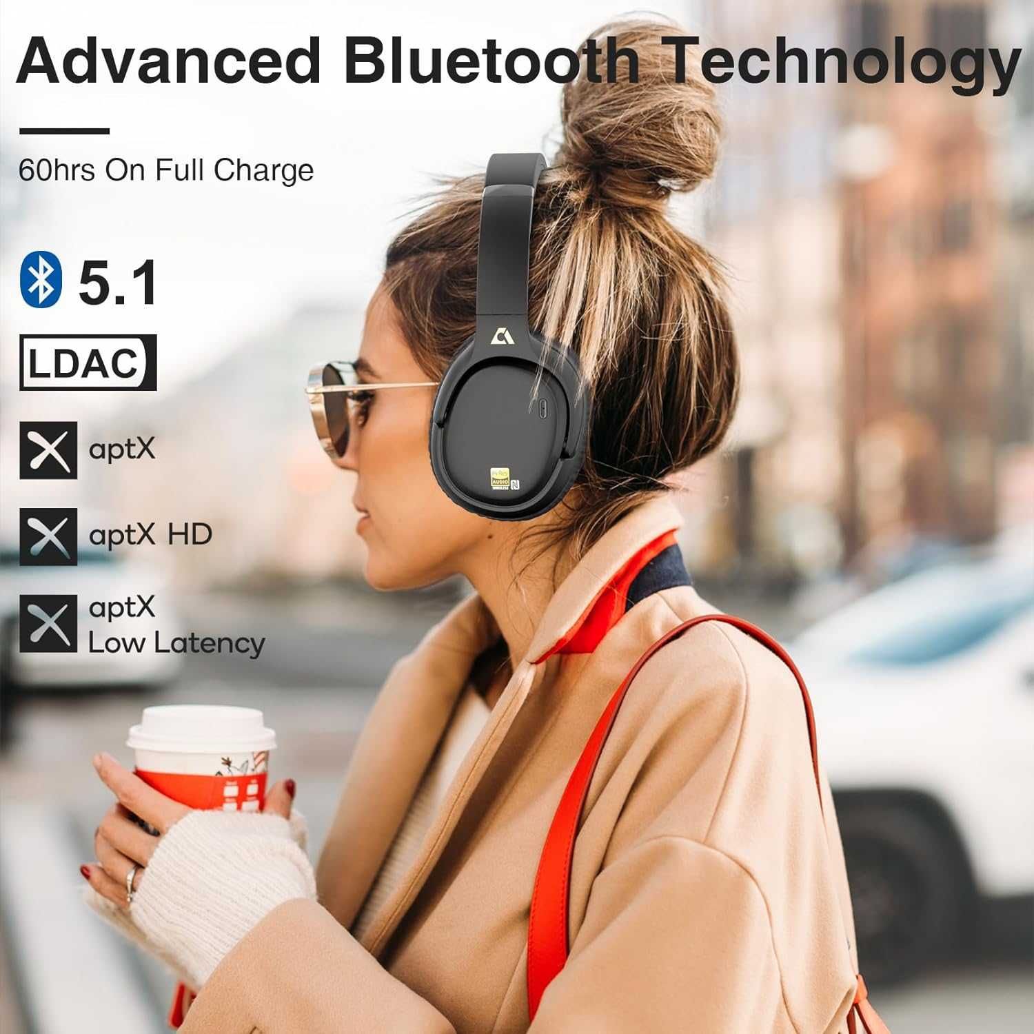 Ankbit E700 Слушалки с LDAC, Bluetooth слушалки с aptX HD (черни)