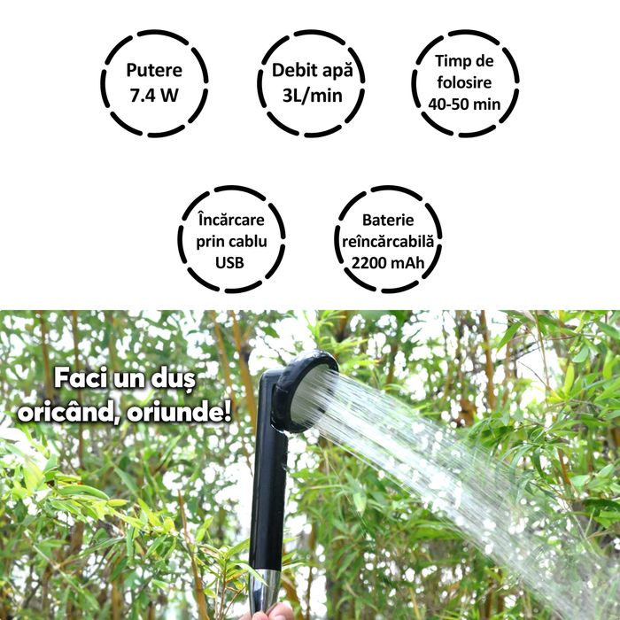 Dus portabil Jet2Go D2 cu pompa electrica si acumulator de 2200mAh