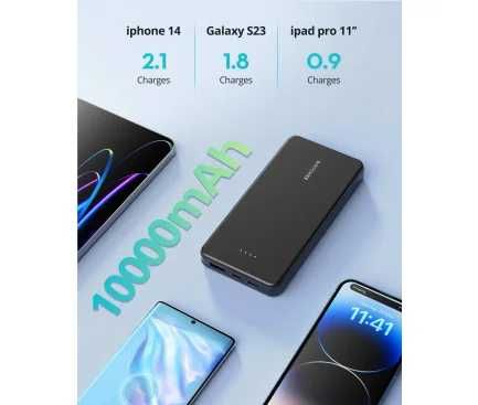 Power Bank 10000mAh 15W 1x USB-A 1x USB-C Neagra baterie externa