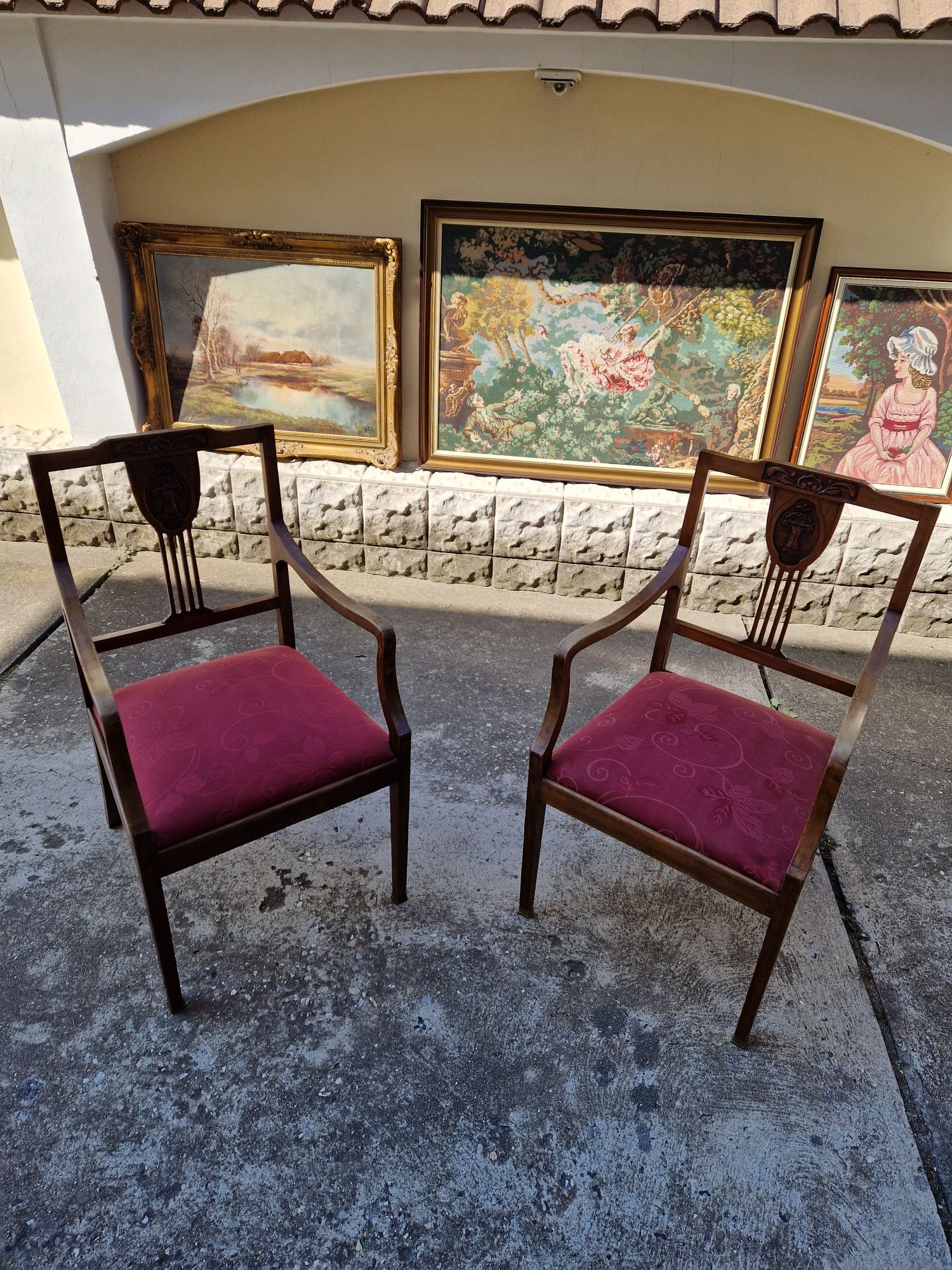 Прекрасен чифт антикварни немски столове кресла Biedermeier