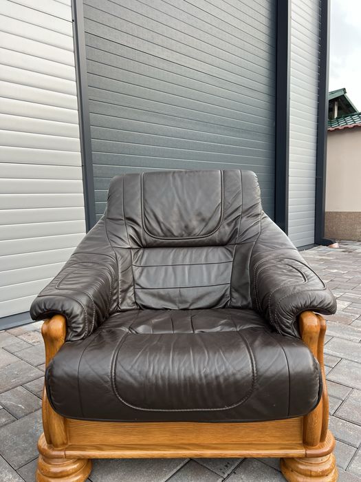 Set canapea canapele 3 - 2 - 1 Lemn Masiv + PIELE Naturala Rustic