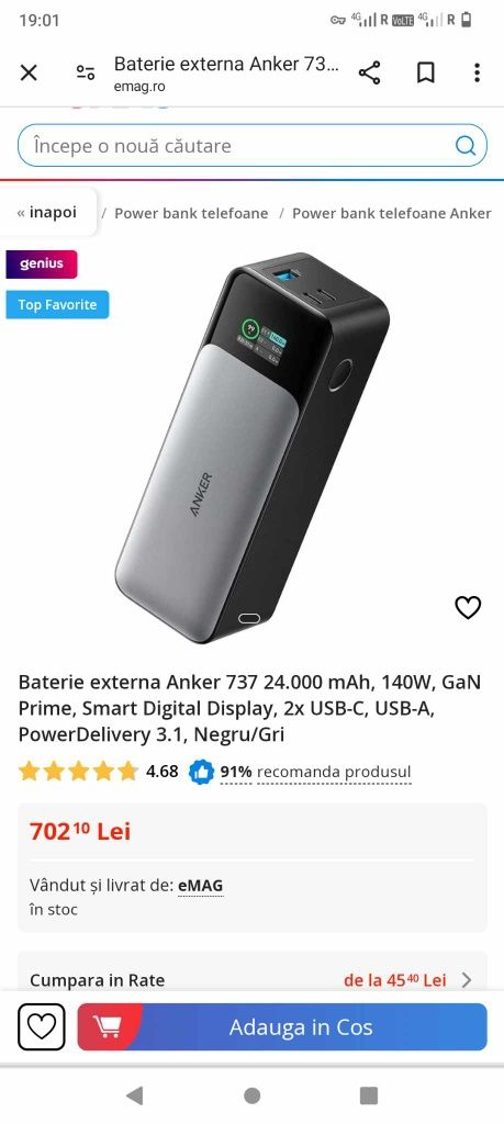 Baterie externa Anker 737 140W noua sigilata