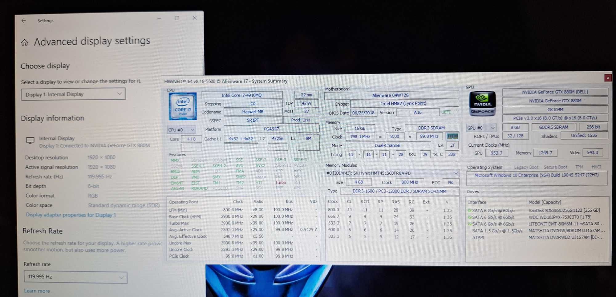 17.3' 120hz Alienware 17 i7-4910МQ/GTX 880M 8GB GDDR5/16GB/256GB+80GB