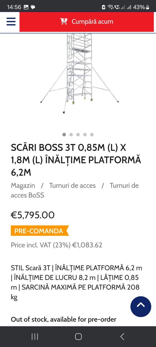 Schela aluminiu turn mobil Boss Ladderspan Mobile Towers 3T