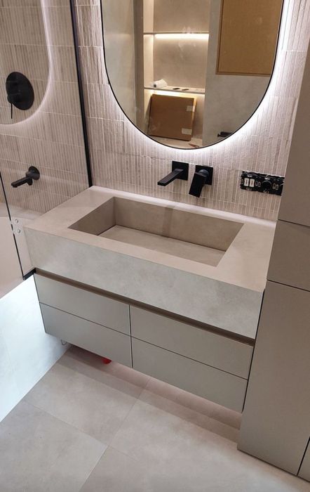 Столешницы раковины с тумбой из керамогранита и искусственного камня