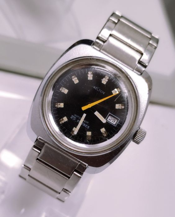 Ceas bărbătesc Kelton mecanic, mișcare M24, din anii 1970, oțel inox