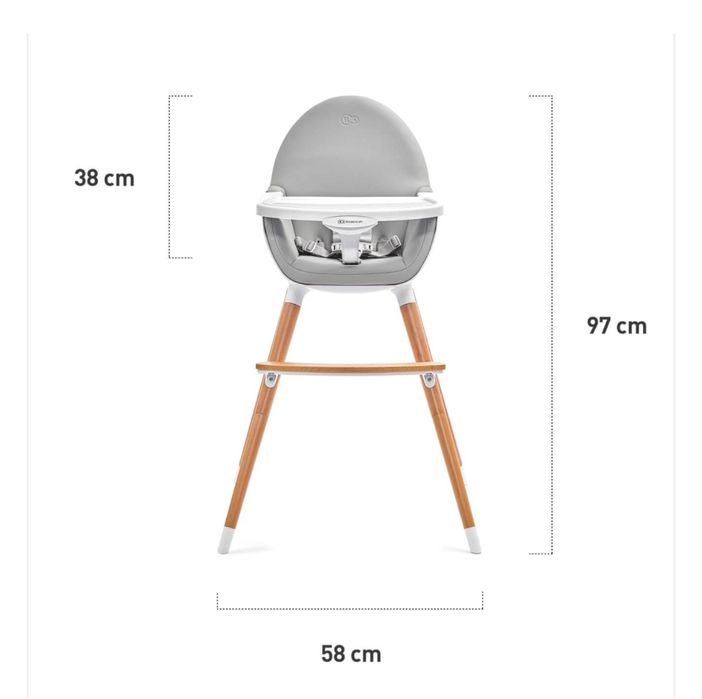 Детско Столче За Хранене 2 В 1 KinderKraft FINI, Сиво