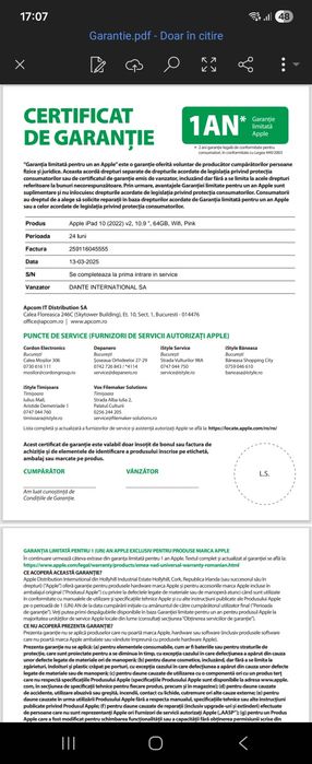 Apple iPad 10 (2022) 10.9" 10th Gen Wifi, 64 GB Pink, nou cu garanție