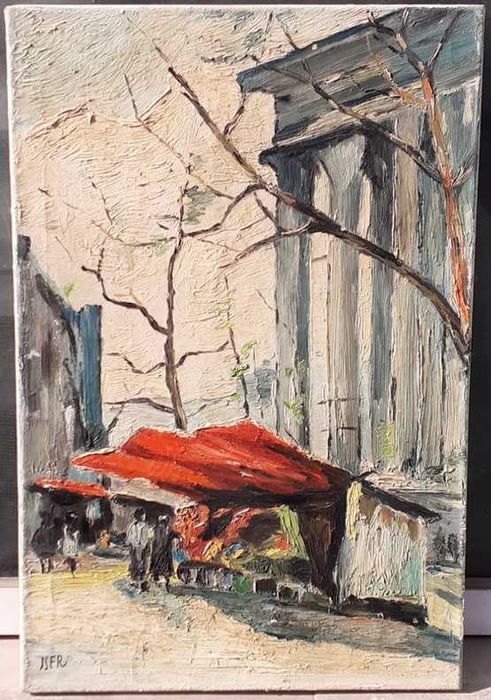 Tablou vechi - piata veche - semnata Iser