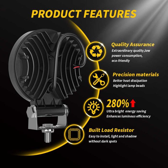 LED работна лампа 12V-24V бяла и жълта светлина 4х4 АТВ Коли