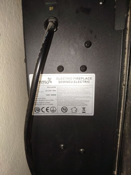 Șemineu electric de perete cu suflanta, flacăra led decorativa, 1600w