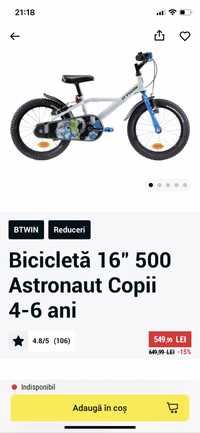 Bicicleta Decathlon Astronaut 16” 500 copii 4-6 ani