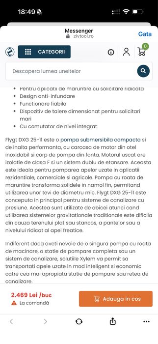 Pompa apa murdara FLYGT cu tocator