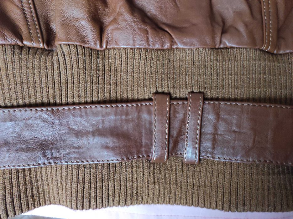 Мъжко кожено кафяво яке с плетена яка, почти ново, размер S, Hong Kong