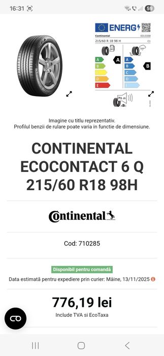 Set 4 Cauciucuri Continental 215/60R18 vara EcoContact 6Q~DOT 2025