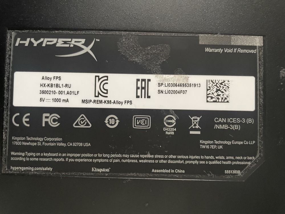 Механическая клавиатура HyperX Alloy FPS MX blue