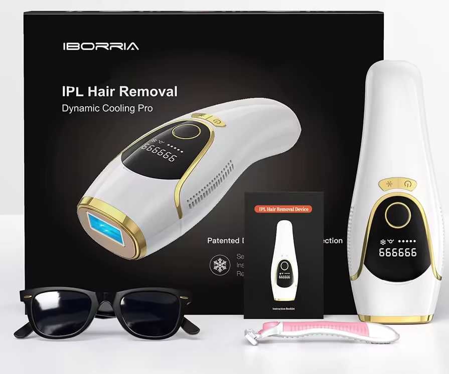 Epilator laser IPL, 999999 impulsuri + ochelari protectie, NEGRU