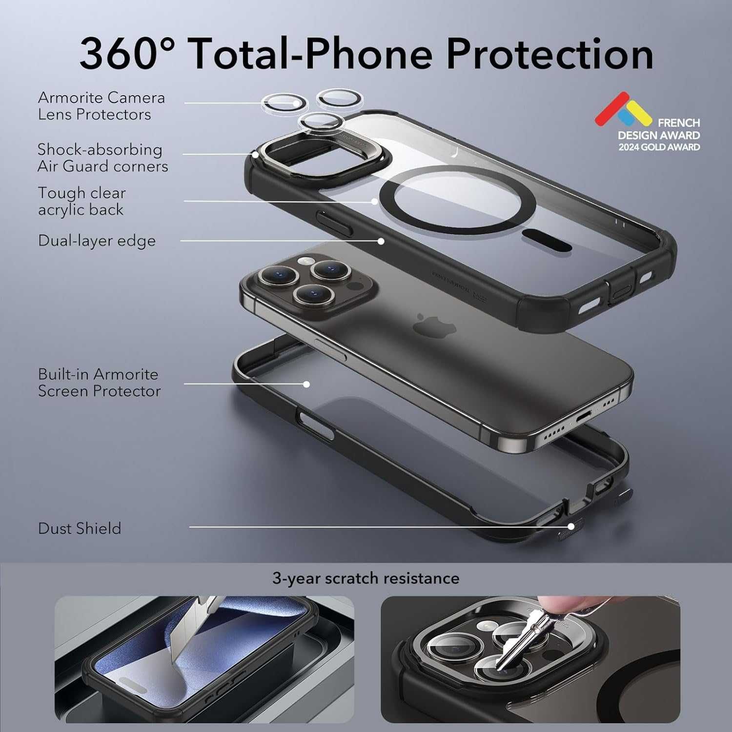 Husa ESR 360 Tough Armor Magsafe, iPhone 15 Max Stand Cam de la 150RON