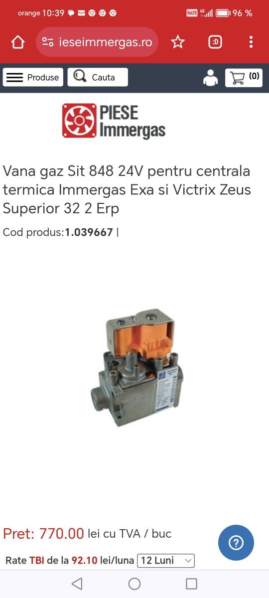 Vana gaz centrala Immergas