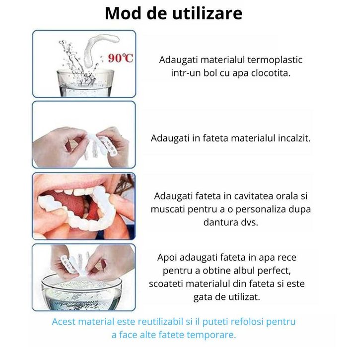 Fațete Dentare Cosmetice SnapSmile – Zâmbet Alb Instant, Reutilizabile