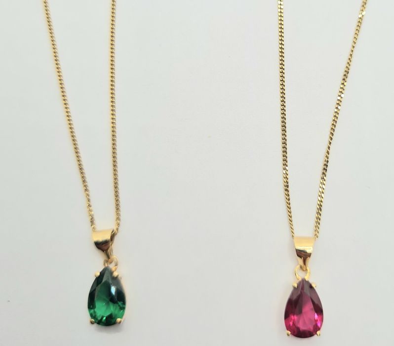 Coliere din aur galben de 9k cu smarald si rubin