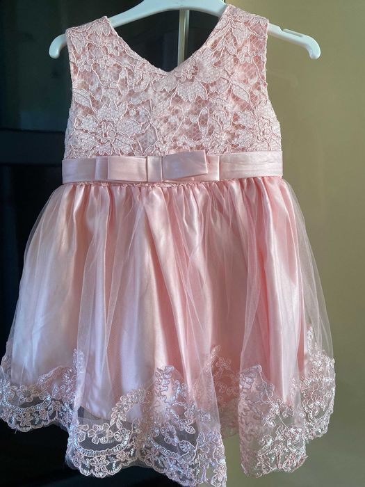 Rochie copii bebe marime 68/74/80 ocazie cu funda gigant si dantela