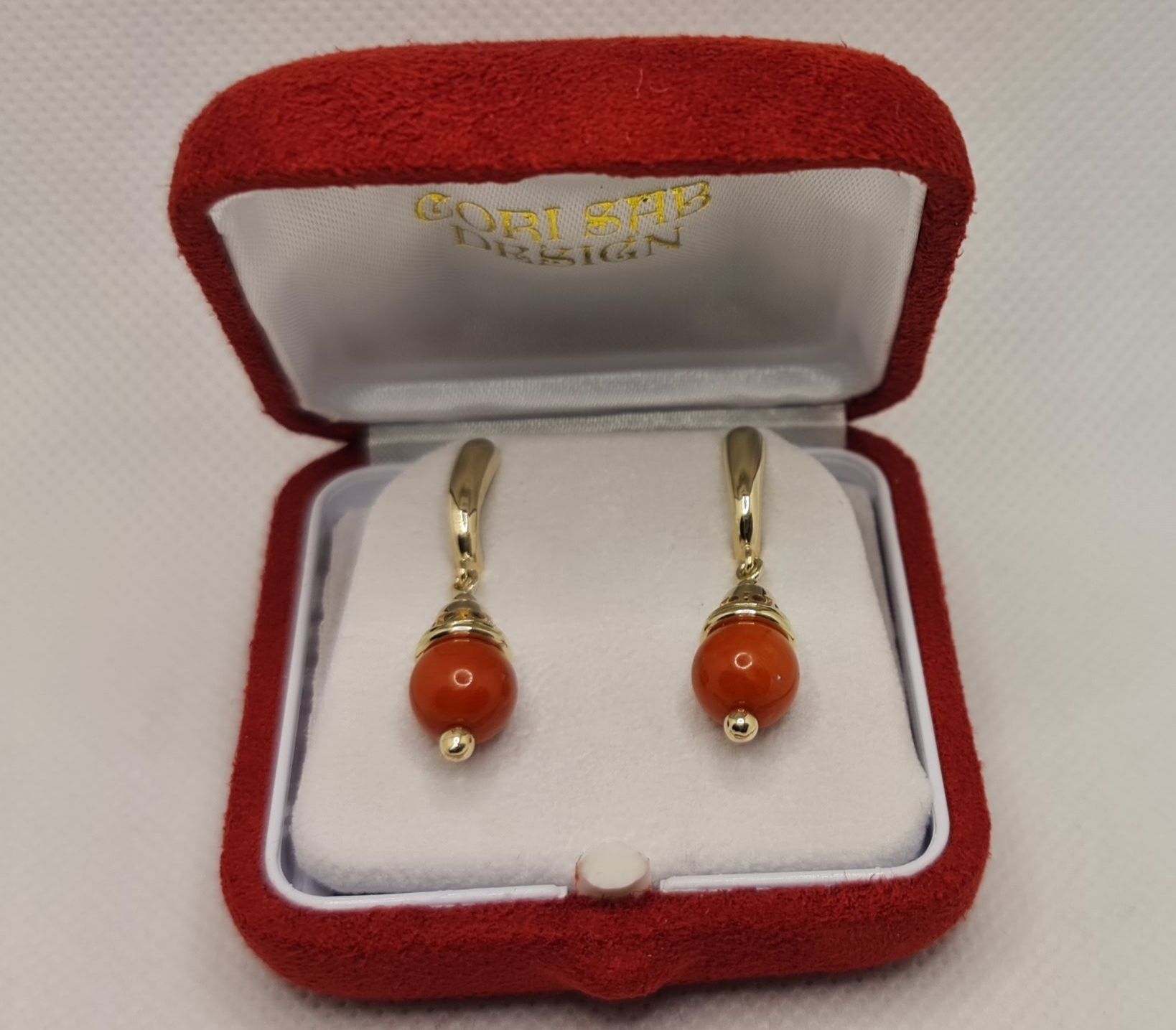 Cercei de aur galben14k cu coral natural handmade