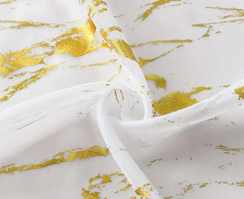 Perdele albe cu imprimeu auriu model marble,marmorat