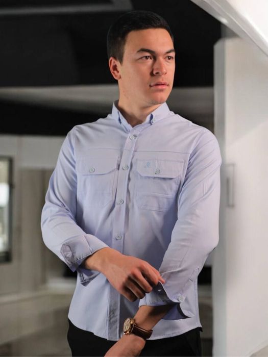 Длинный рукав, мужская рубашка, 97% хлопок, дышащая