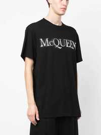 ALEXANDER McQUEEN Metallic Silver Logo Oversized Мъжка Тениска L и XL