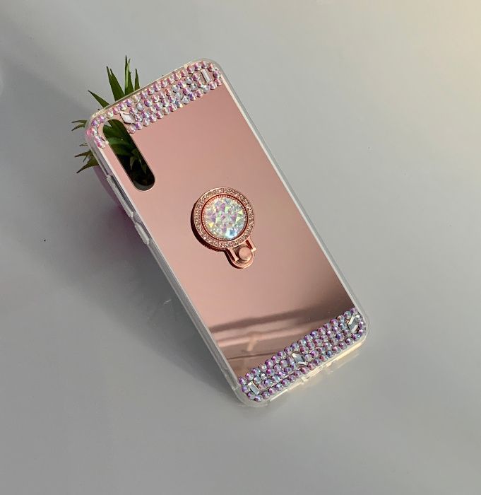 Husa oglinda, pietricele + inel pt. Huawei P Smart S