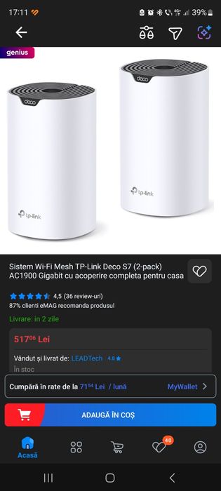 Sistem Wi-Fi Mesh TP-Link Deco S7 (2-pack) AC1900 Gigabit