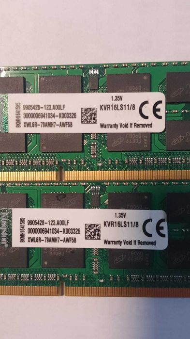 Memorie Laptop Kit 16GB DDR3L 1600 Kingston, 2 x 8GB DDR3L