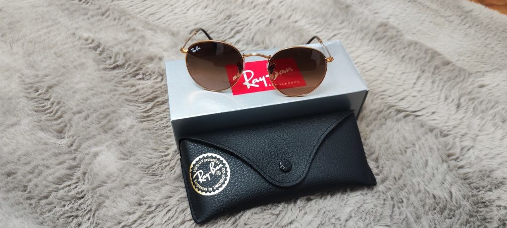 Ochelari Ray Ban originali, noi, maro/auriu, sticla, unisex