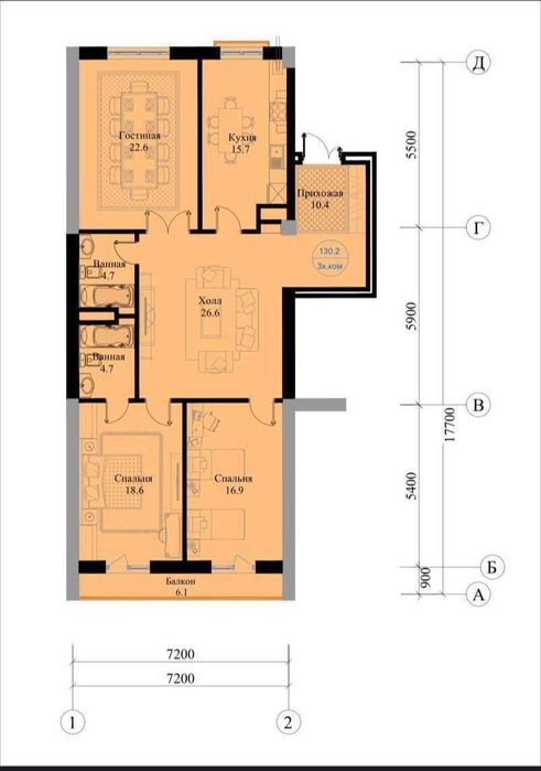 Продается 3в4 ком квартира, ЖК Barocco, ор-р: Гидрометцентр, 130м²