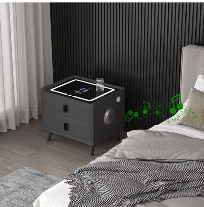 Noptiera cu statie de incarcare wireless, port USB, lumini LED 3