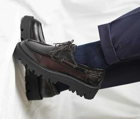 Pantofi derby 42 42.5 lace up ZARA NOI piele naturala negru