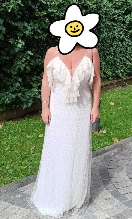 Rochie de seara ecru ediție limitată Mango, măsura L (potrivită și M)