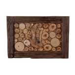 Tablou rustic handmade din rondele de lemn, rama arsa, lacuita